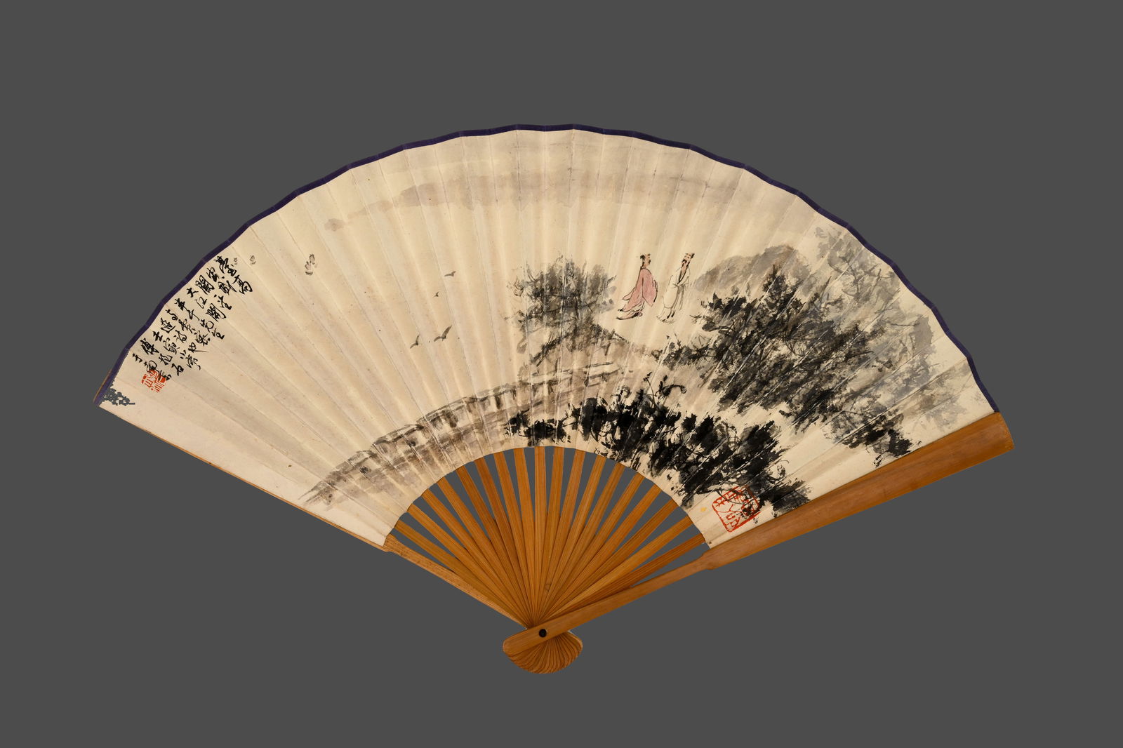 Fu Baoshi character story blueprint folding fan: L:43cm?W:22cm