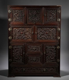 In the Qing Dynasty, Huanghua Pear Wooden Dragon Pattern Storage Cabinet