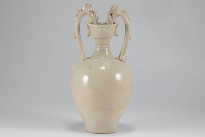 Sui Dynasty White Glazed Double Dragon Handle Pot