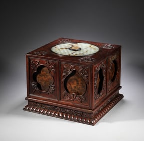 In the Qing Dynasty, yellow pear inlaid with Hotan Jade multi treasure mechanism box