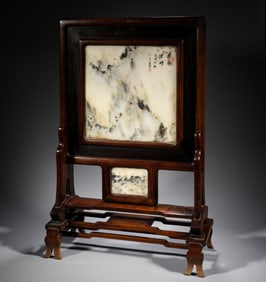 In the Qing Dynasty, Huanghua pear wood inlaid with marble screen