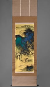 Zhang Daqian splashed colorful landscape paintings on gold foil paper vertical axis