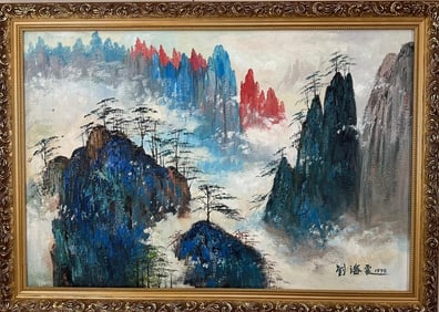 Liu Haisu splashed colorful landscape painting, oil painting frame