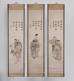 Zhang Shibao's character story picture with three vertical scrolls on paper