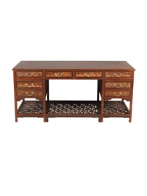Redwood inlaid cherry wood writing desk