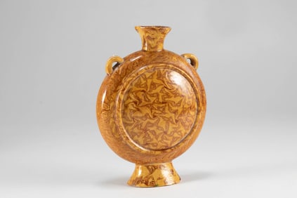 Tang Dynasty yellow glazed twisted flat teapot