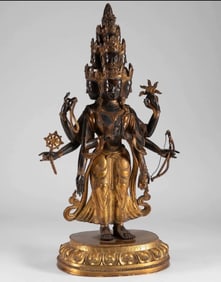 Qing Dynasty Copper Gilded Six Armed Guanyin