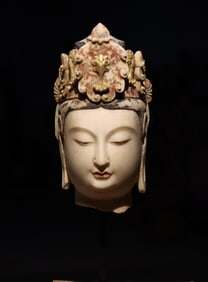 White Marble painted Buddha head in the Northern Qi Dynasty
