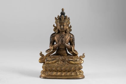 Bronze gilded longevity Buddha statue in the mid Qing Dynasty