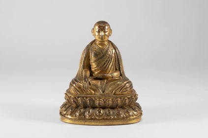 Bronze gilded statue of a Buddhist master in the Qing Dynasty