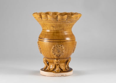 Tang Dynasty Yellow Glazed Flower Mouth Bottle