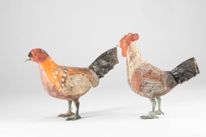 A pair of Han Dynasty pottery chickens