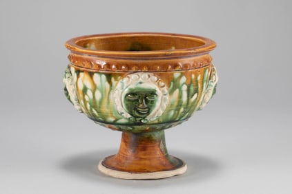 Tang Dynasty decal tri colored high footed cup