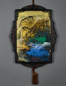 Zhang Daqian splashed colorful landscape blueprint with wooden frame