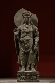 Grey slate Gandhara Buddha statue