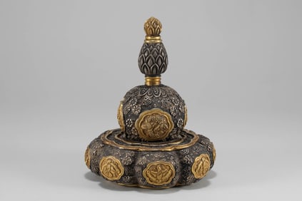 Qing Dynasty Silver Gilded Golden Pagoda