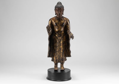 Early copper gilded statue of Shakyamuni standing