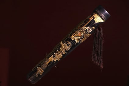 Wooden body lacquer painted gold guqin