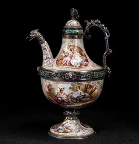 Silver body hand-painted enamel wine set