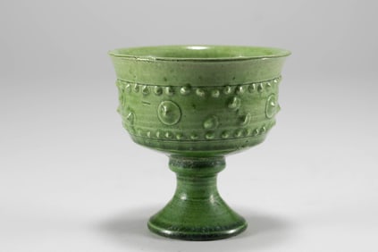Tang Dynasty green glazed milk nail patterned high footed cup