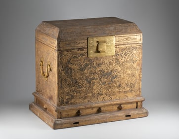 Qing Dynasty imperial golden nanmu powder heap plastic jade seal box