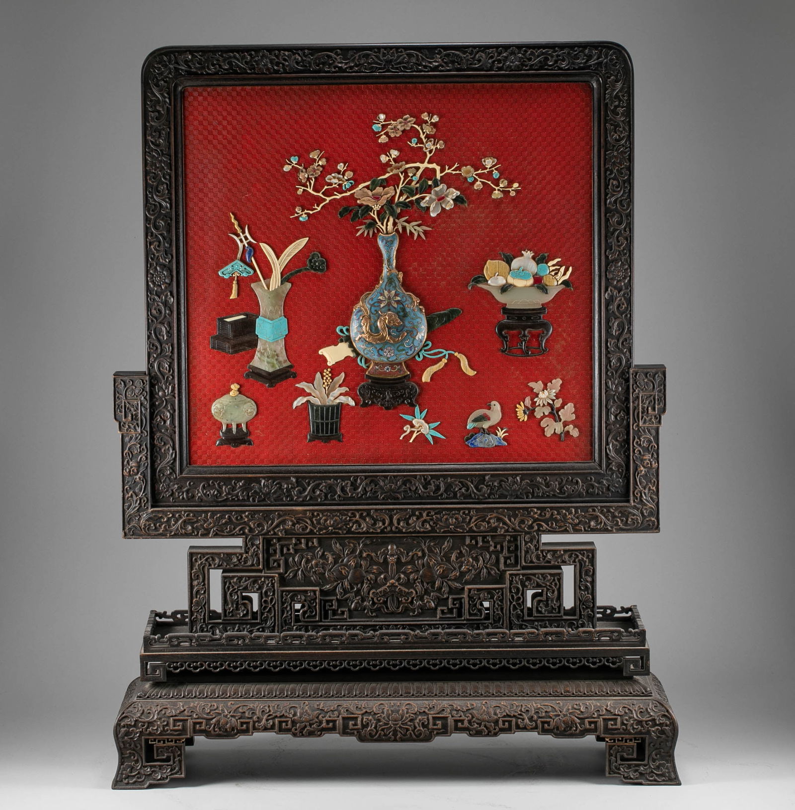 Qing Dynasty Purple Sandalwood Poetry and Prose Screen Insertion: H:67cm W:51cm