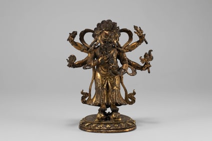 Qing Dynasty Bronze Gilded White Mahagalpa Buddha Statue