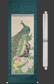 Anonymous peacock painting on silk vertical scroll