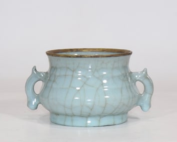 Song Dynasty Pink Blue Glazed Double Ear Stove