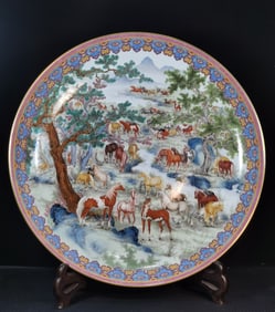 Qing Dynasty Enamel Colored Hundred Horses Plate