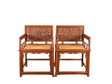 Huanghua Pear Dragon Holding Longevity Rose Chair