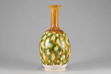 Tang Dynasty tri colored long necked vase