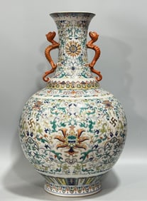 Qing Dynasty Blue and White Doucai Double Ear Vase