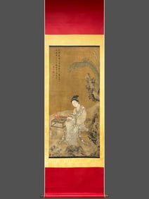 Tang Yin's character story picture on silk vertical axis
