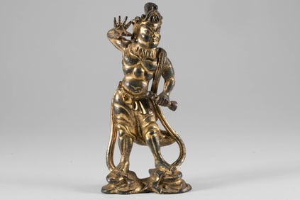 Bronze gilded statue of a strongman from the Qing Dynasty