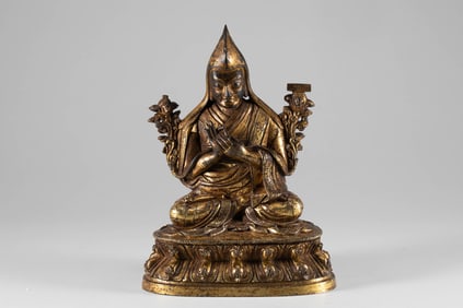 Bronze gilded Zongkaba statue from the Qing Dynasty