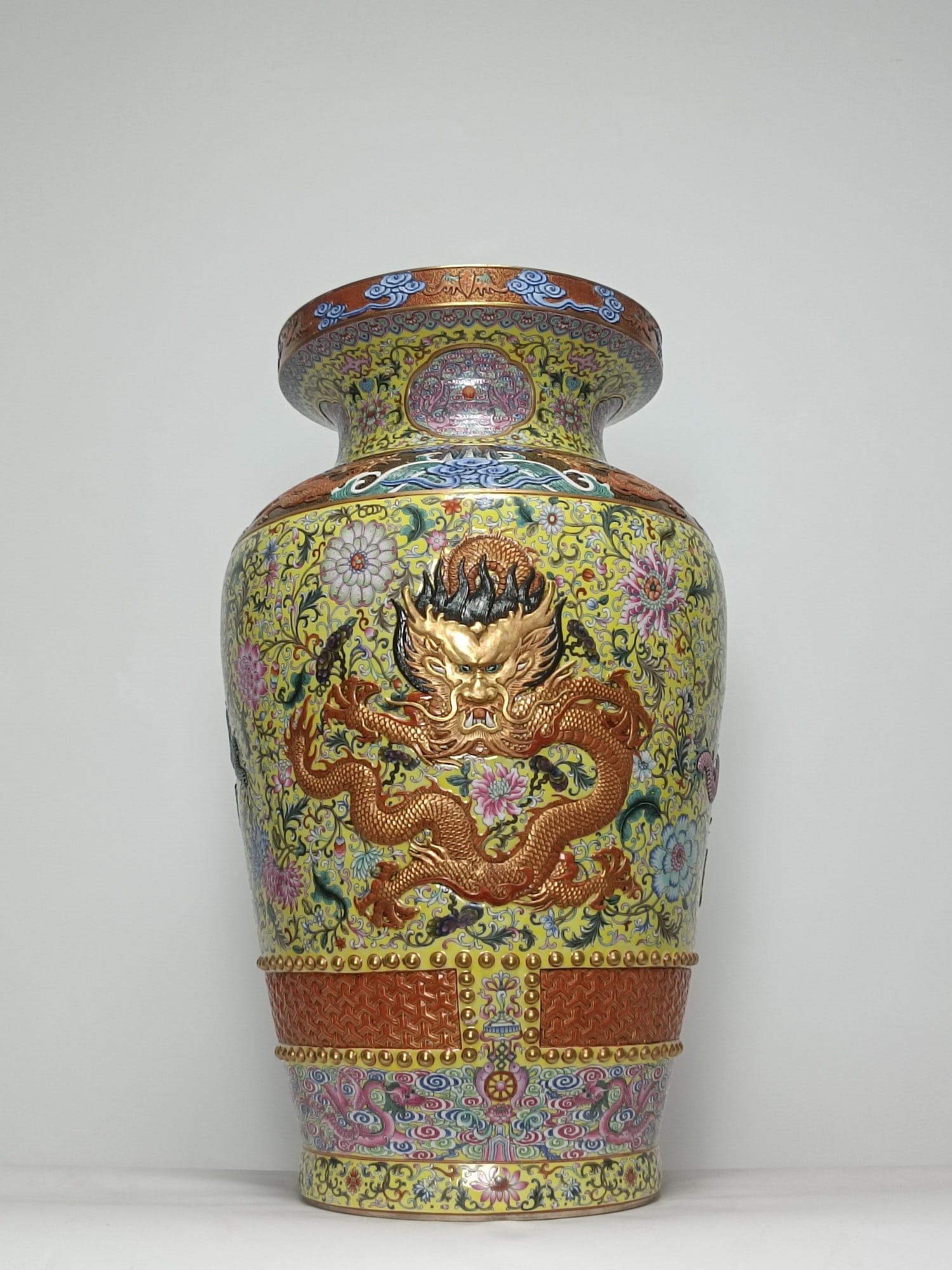 Qing Dynasty enamel color statue: H:75cm W:46cm