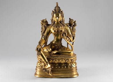Bronze gilded Mongolian Buddha statue from the Qing Dynasty
