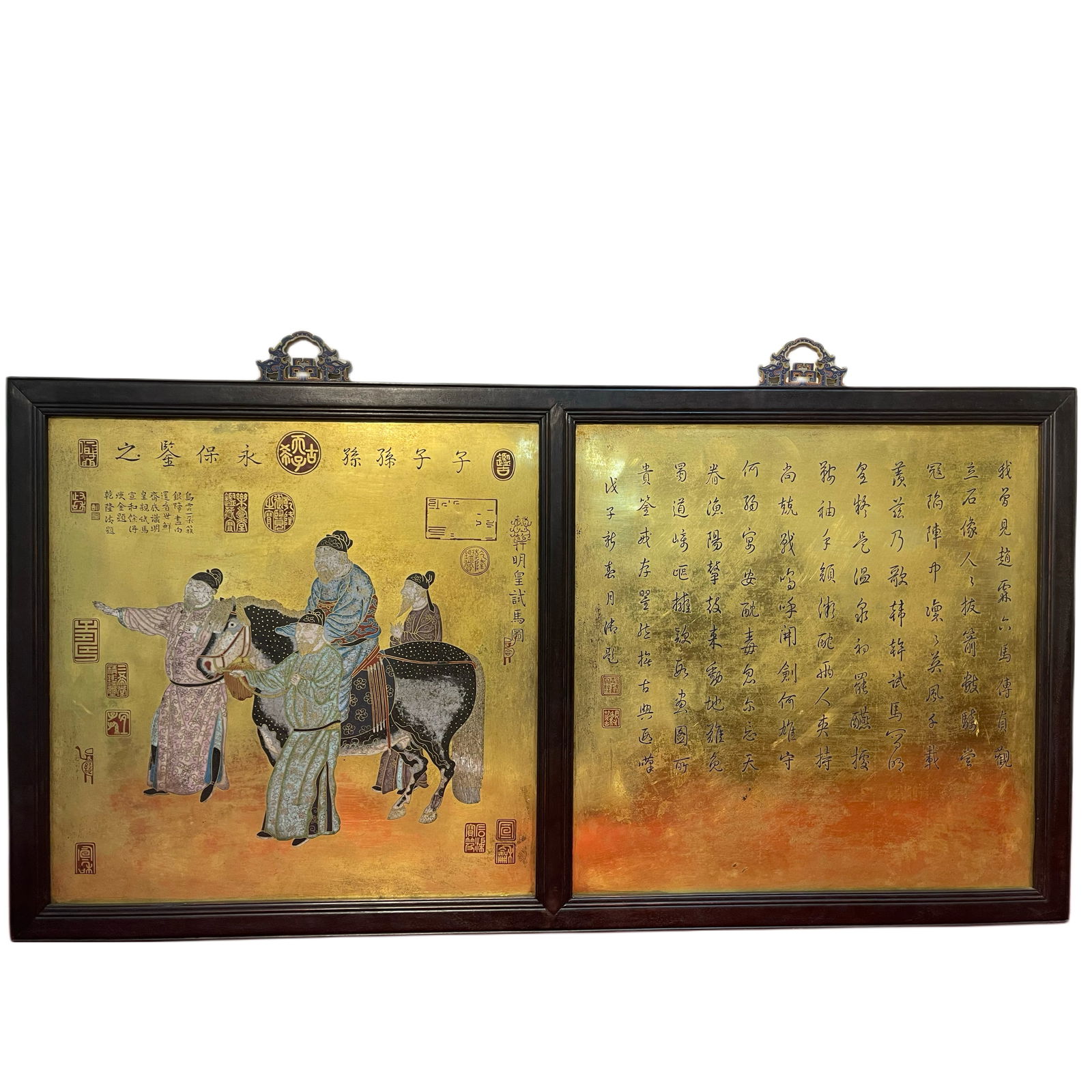 Qing Dynasty cloisonn é hanging screen: H:59cm W:113cm