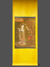 Zhou Fang Buddha statue painting on silk vertical axis