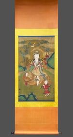 Li Gonglin Buddha statue painting on silk vertical axis