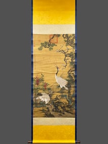 Jiang Tingxi's Double Crane Painting on Silk Vertical Axis