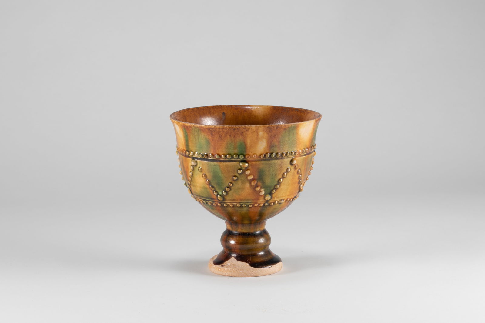 Tang Dynasty Tri colored High footed Cup: H:10cm D:10cm