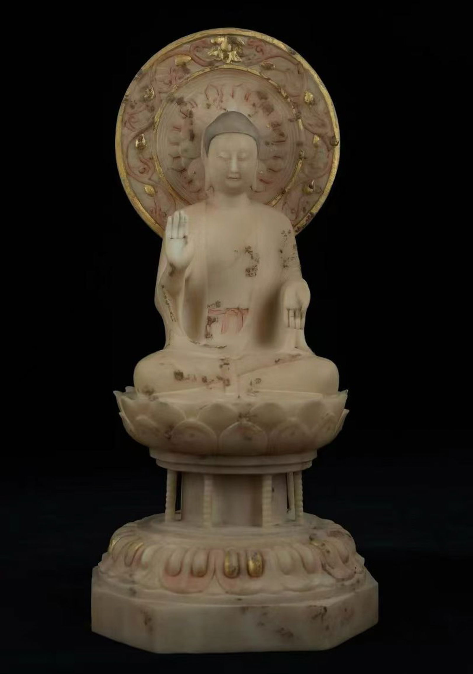 White Marble painted Buddha statues in the Northern Qi Dynasty: H:40cm W:18cm
