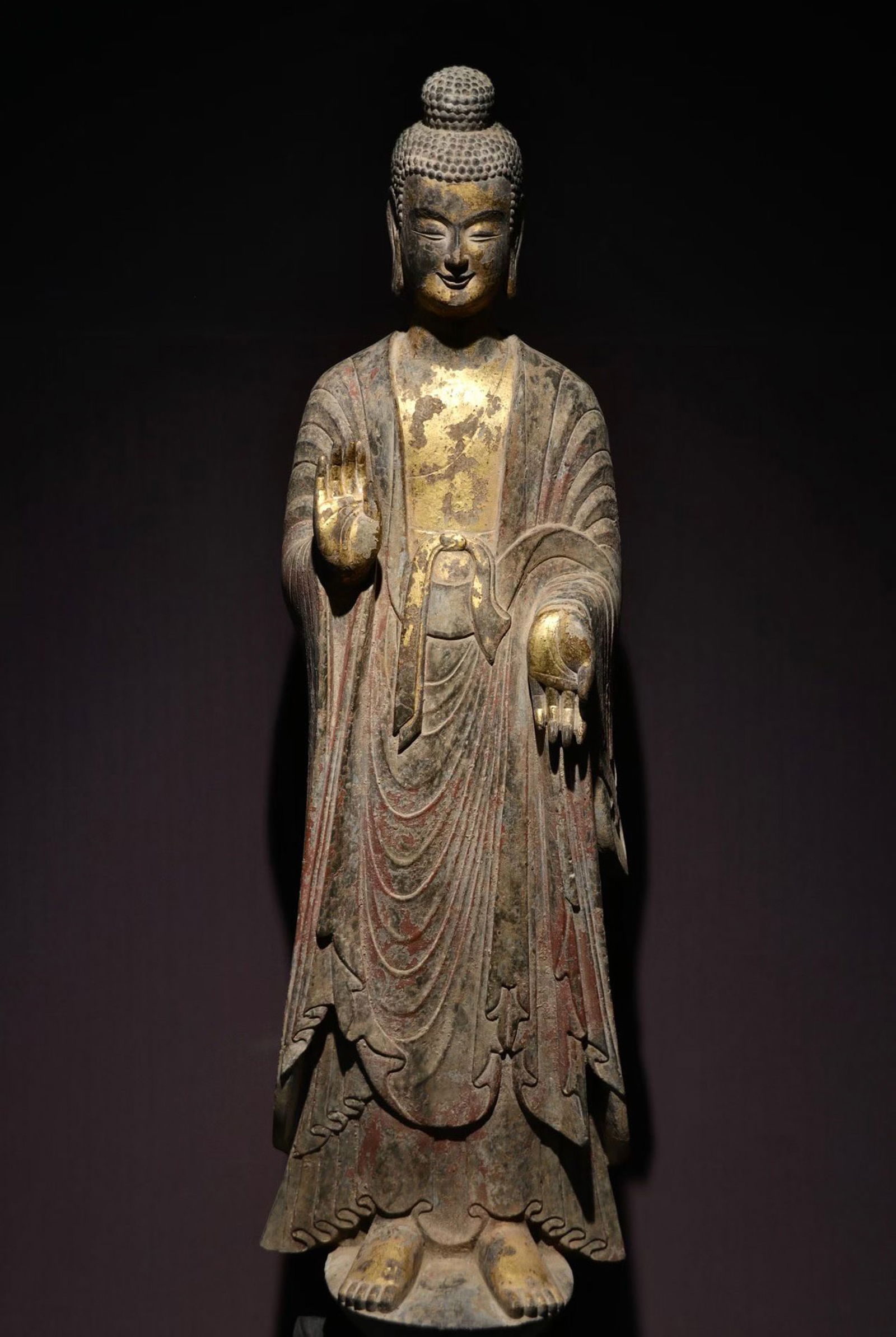 The Northern Wei Dynasty erected a Buddha statue in Qingzhou: H:128cm