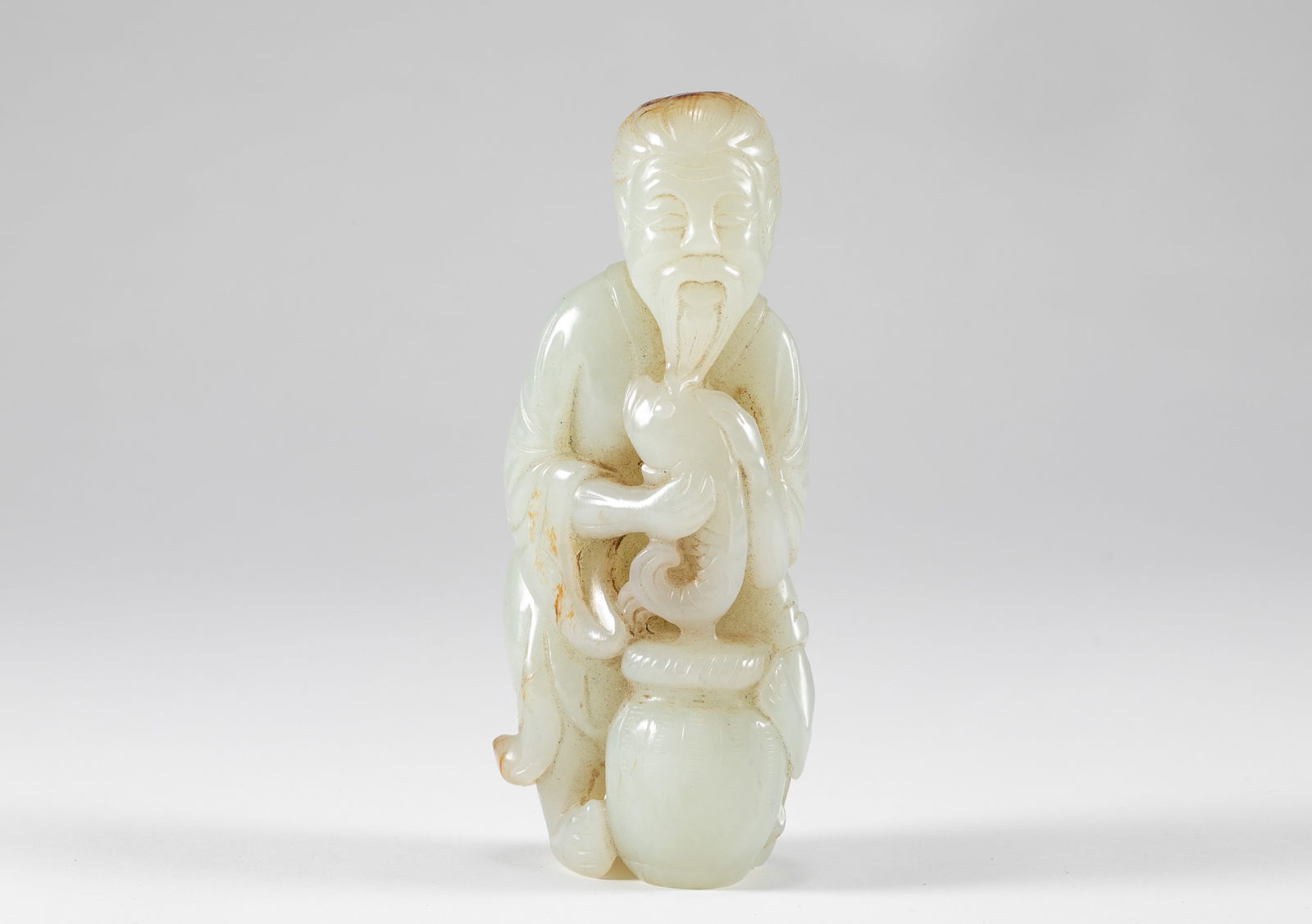 Qing Dynasty Hotan Jade Fisherman: H:11cm W:4.5cm