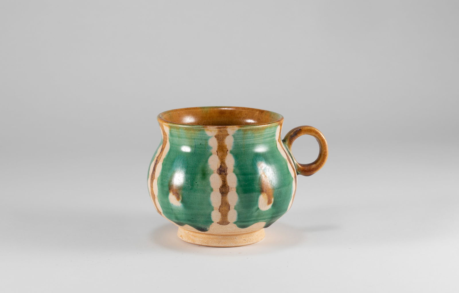 Tang Dynasty Tri colored Ear Cup: H:7.5cm W:11.5cm