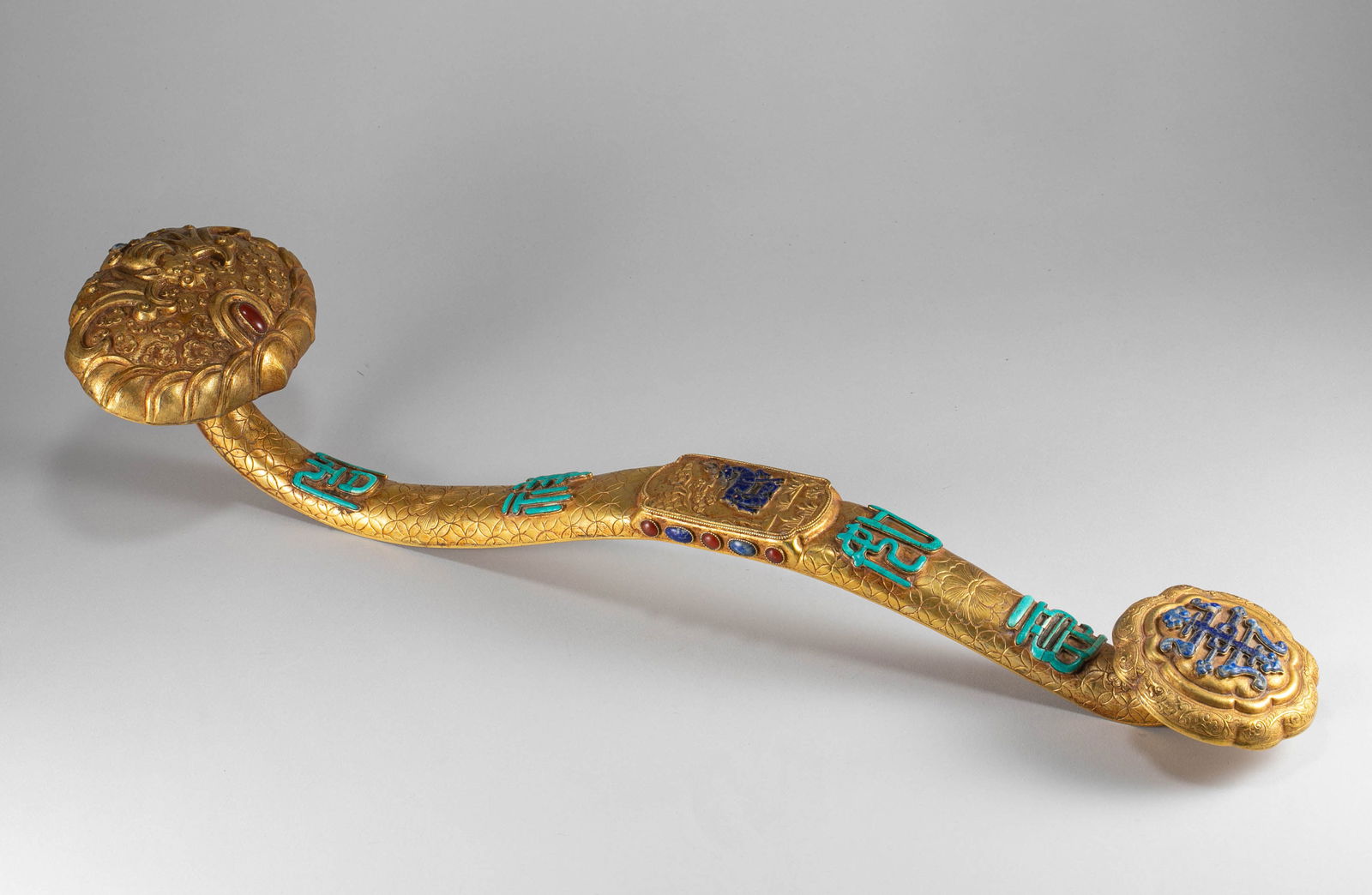 Qing Dynasty Copper Gilded Ruyi: L:57.5cm W:14cm