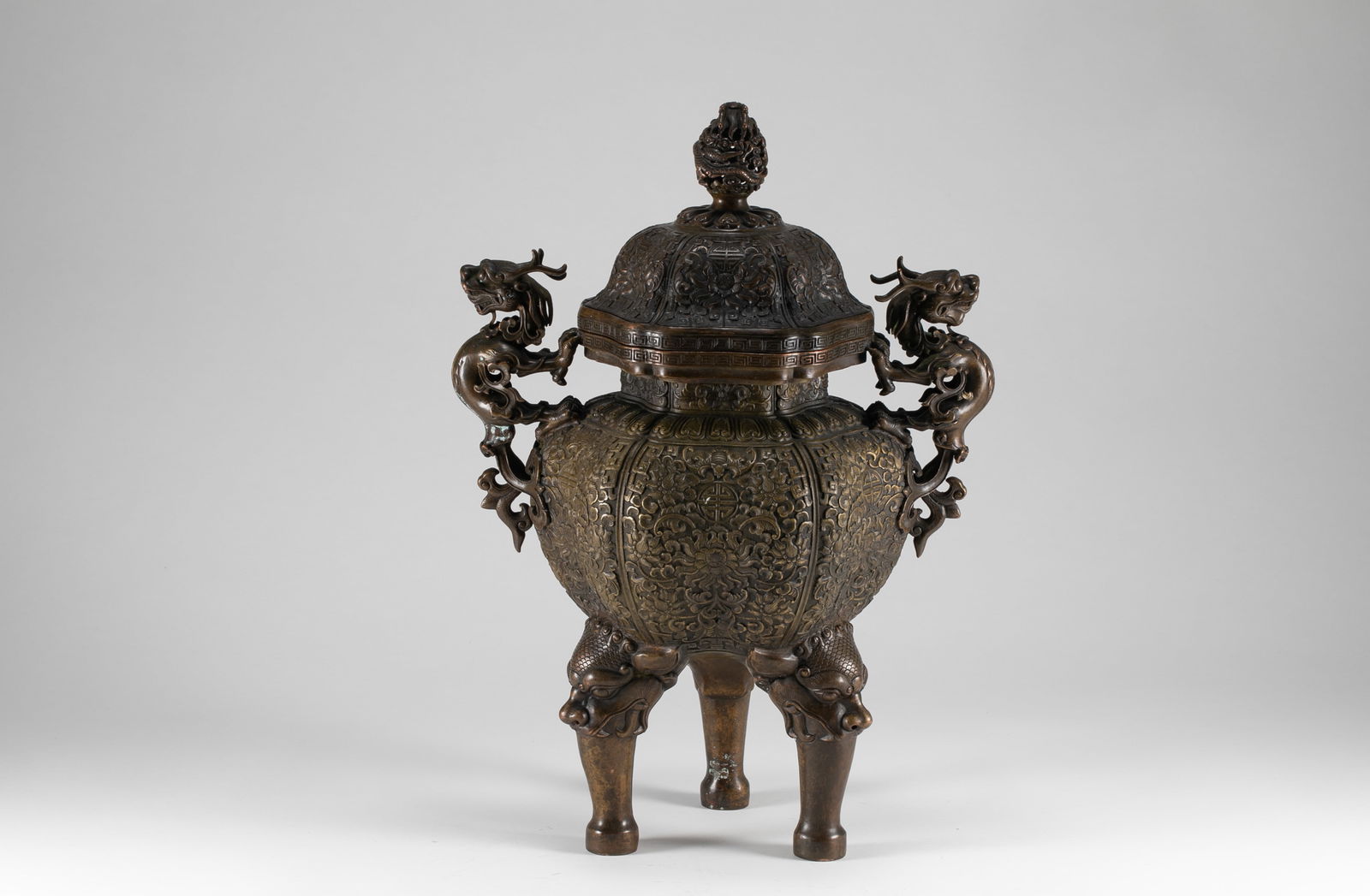 Qing Dynasty Copper Tire Double Ear Aromatherapy: H:35cm W:24cm