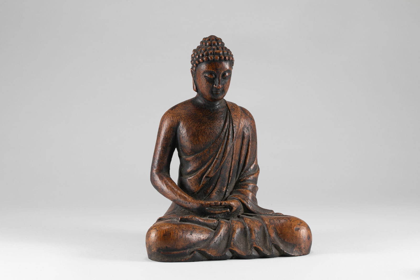 Qing Dynasty Huali Wood Buddha Statue: H:19cm W:14.2cm